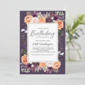 Lila Pfirsich Floral Fall Geburtstag Einladung (Stehend Vorderseite)