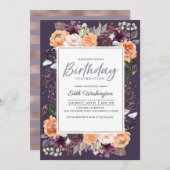 Lila Pfirsich Floral Fall Geburtstag Einladung (Vorne/Hinten)