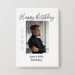 lila Pfirsich frohen 15. Geburtstag Foto Name Jahr Button