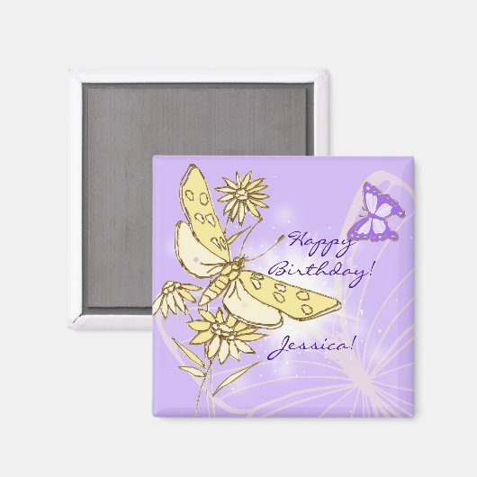 Lila Pfirsich Schmetterling Magnet (Vorderseite/Rückseite)