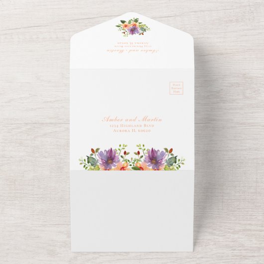 Lila Pfirsichblume All In One Einladung (Außenbereich)