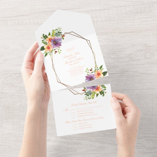 Lila Pfirsichblume All In One Einladung (Abreißen)