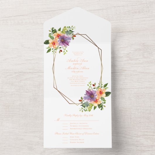 Lila Pfirsichblume All In One Einladung (Innen Boden)