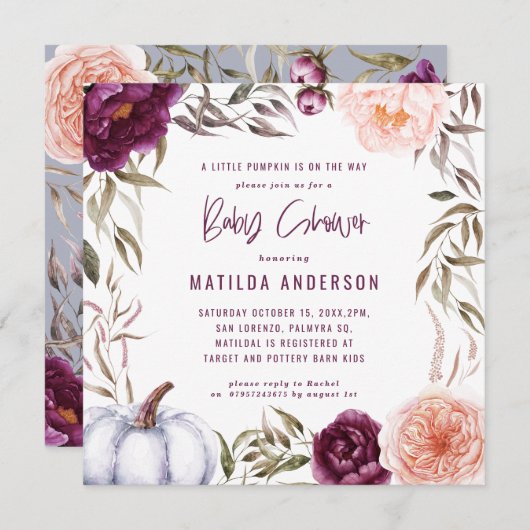 Lila + Pfirsichblüte, Kürbisfall Babydusche (Vorne/Hinten)