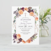 Lila Pfirsichblütenfallen Taufe Einladung (Stehend Vorderseite)
