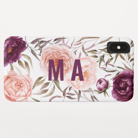 Lila + pfirsichfarbenes Blumenfallmonogramm Case-Mate iPhone Hülle (Rückseite (Horizontal))