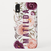 Lila + pfirsichfarbenes Blumenfallmonogramm Case-Mate iPhone Hülle (Rückseite)
