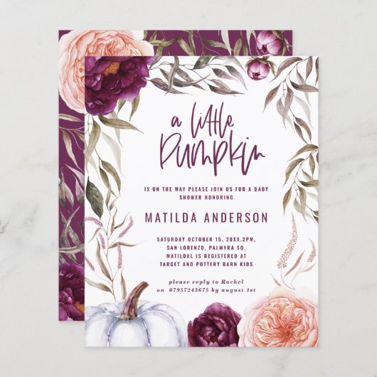 lila Pfirsichkürbis zum Herbst Babydusche (Vorne/Hinten)