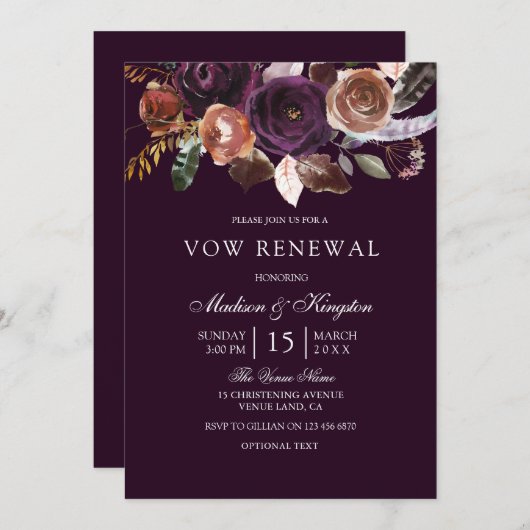 Lila Pfirsichpfirsiche Blume Vow Renewal Einladung (Vorne/Hinten)