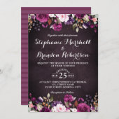 Lila Pflaume Burgund Wasserfarbenflora rustikal Einladung (Vorne/Hinten)