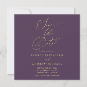 Lila Pflaume Gold Minimalist Save-the-Date Quadrat Einladung