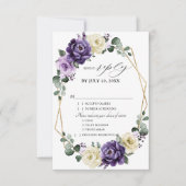 Lila Pflaume Ivory Gold Floral Geometric Wedding RSVP Karte (Vorderseite)