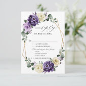 Lila Pflaume Ivory Gold Floral Geometric Wedding RSVP Karte (Stehend Vorderseite)
