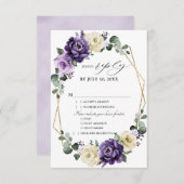 Lila Pflaume Ivory Gold Floral Geometric Wedding RSVP Karte (Vorne/Hinten)