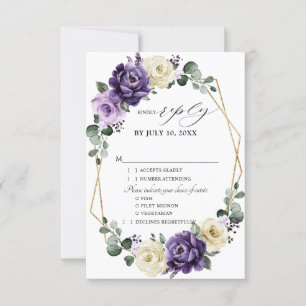 Lila Pflaume Ivory Gold Floral Geometric Wedding RSVP Karte