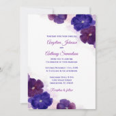 Lila Pflaume Royal Blue Watercolor Blumenhochzeit Einladung (Vorderseite)