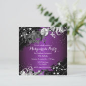 Lila Pflaume Sparkle Magisches Party Einladung (Stehend Vorderseite)