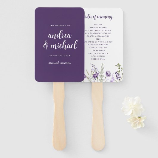 Lila Pflaumen-Hochzeitsprogramm-Fächer Fächer (Vorne und Hinten)