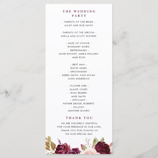 Lila Pflaumen und Pfirsichblumen Programm (Rückseite)