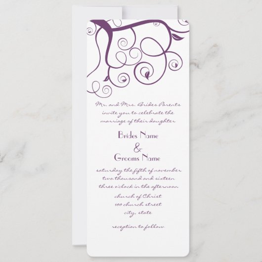 Lila Pflaumen-Wirbel Hochzeitsfeiern Einladung (Vorderseite)