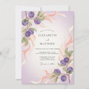 Lila Pflaumen-Zweig-Eukalyptus-Hochzeit Einladung
