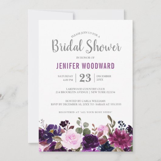 Lila Pflaumenblättriger Boho Brautparty Einladung (Vorderseite)