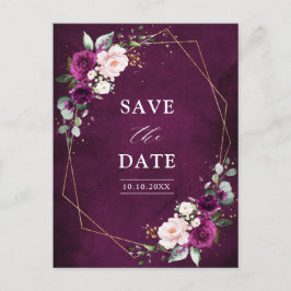 Lila Pflaumenblush-Rose Geometrisch Save the Date  Postkarte