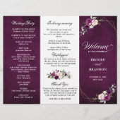 Lila Pflaumenblush-Rose-Hochzeitsprogramm (Vorderseite)