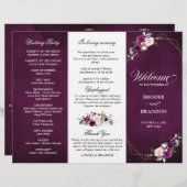 Lila Pflaumenblush-Rose-Hochzeitsprogramm (Vorne/Hinten)