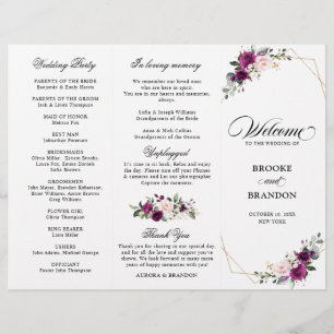 Lila Pflaumenblush-Rose-Hochzeitsprogramm
