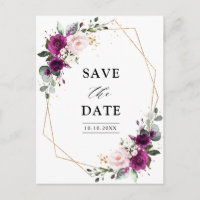 Lila Pflaumenblush-Rose Save the Date geometrisch