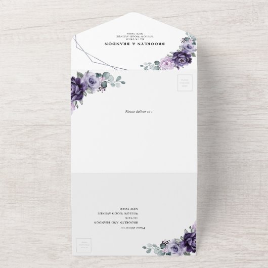 Lila Pflaumenblüten Geometrische Hochzeit All In One Einladung (Außenbereich)