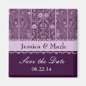 Lila PflaumenDamast Rett Date Wedding Magnet (Vorne)