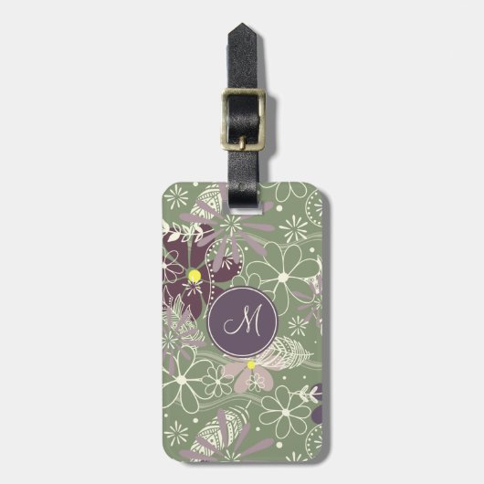 lila Pflaumenfedern Doodle-Blume Gepäckanhänger (Vorderseite vertikal)