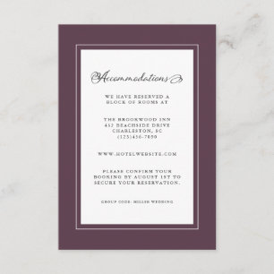 Lila Pflaumenhochzeit Detail Moderne schicke Grenz Begleitkarte
