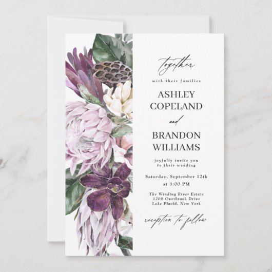 Lila Pflaumenhochzeit Einladung (Vorderseite)
