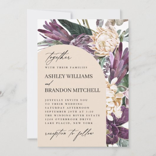 Lila Pflaumenhochzeit Einladung (Vorderseite)