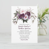 Lila Pflaumenpink-Aquarellblume Hochzeit #3 Einladung (Stehend Vorderseite)