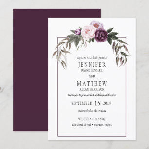 Lila Pflaumenpinker-Peonies Hochzeiten in Aquarell Einladung