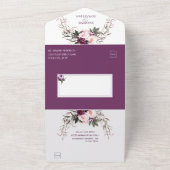 Lila Pflaumenrosa-Peonies-Hochzeit | All In One Einladung (Außenbereich)