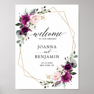 Lila Pflaumenrosa Rosenhochzeitplakat Poster