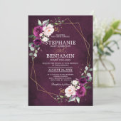 Lila Pflaumenrot Rose Boho Geometric Wedding Einladung (Stehend Vorderseite)
