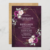 Lila Pflaumenrot Rose Boho Geometric Wedding Einladung (Vorne/Hinten)
