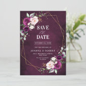 Lila Pflaumenrot Rose Boho Geometric Wedding Save The Date (Stehend Vorderseite)
