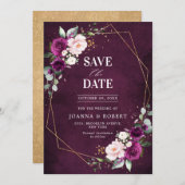 Lila Pflaumenrot Rose Boho Geometric Wedding Save The Date (Vorne/Hinten)