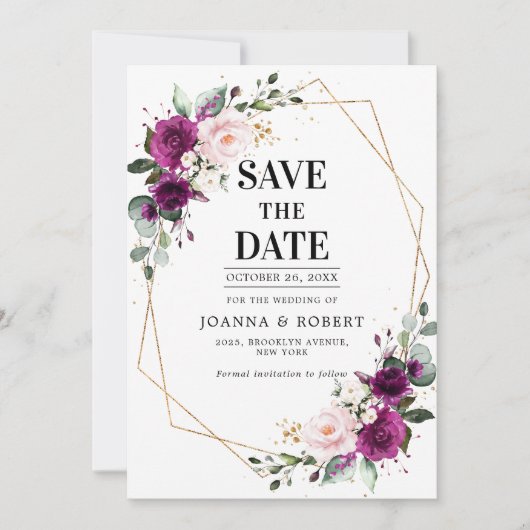 Lila Pflaumenrot Rose Boho Geometric Wedding Save The Date (Vorderseite)