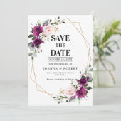 Lila Pflaumenrot Rose Boho Geometric Wedding Save The Date (Stehend Vorderseite)