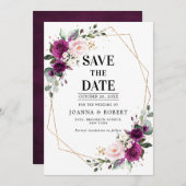 Lila Pflaumenrot Rose Boho Geometric Wedding Save The Date (Vorne/Hinten)