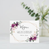 Lila Pflaumenrot Rosen Geometrie Bridesmaid Postkarte (Stehend Vorderseite)