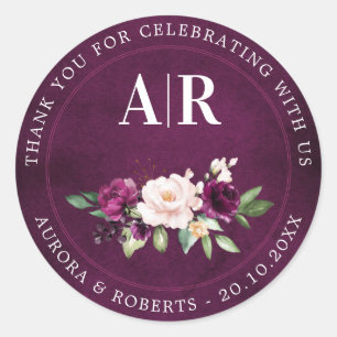 Lila Pflaumenrot Rosen Hochzeit Danke Cla Runder Aufkleber